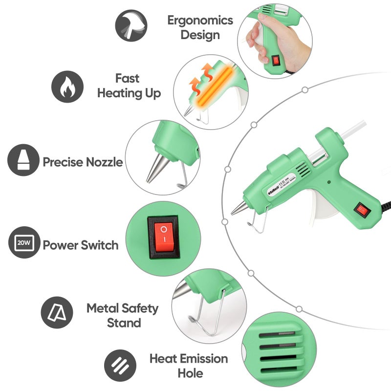 ROMECH 20W Mini Hot Glue Gun with 30 Glue Sticks Set, Fast Preheating Hot Glue Gun Kit Heavy Duty Gluegun for Craft, DIY, Repairs (Green) - Image 2
