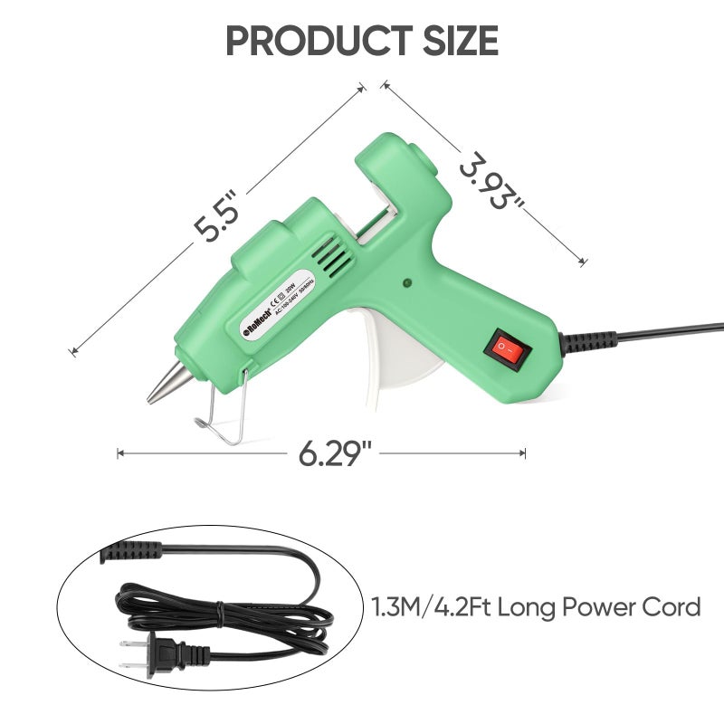 ROMECH 20W Mini Hot Glue Gun with 30 Glue Sticks Set, Fast Preheating Hot Glue Gun Kit Heavy Duty Gluegun for Craft, DIY, Repairs (Green) - Image 4