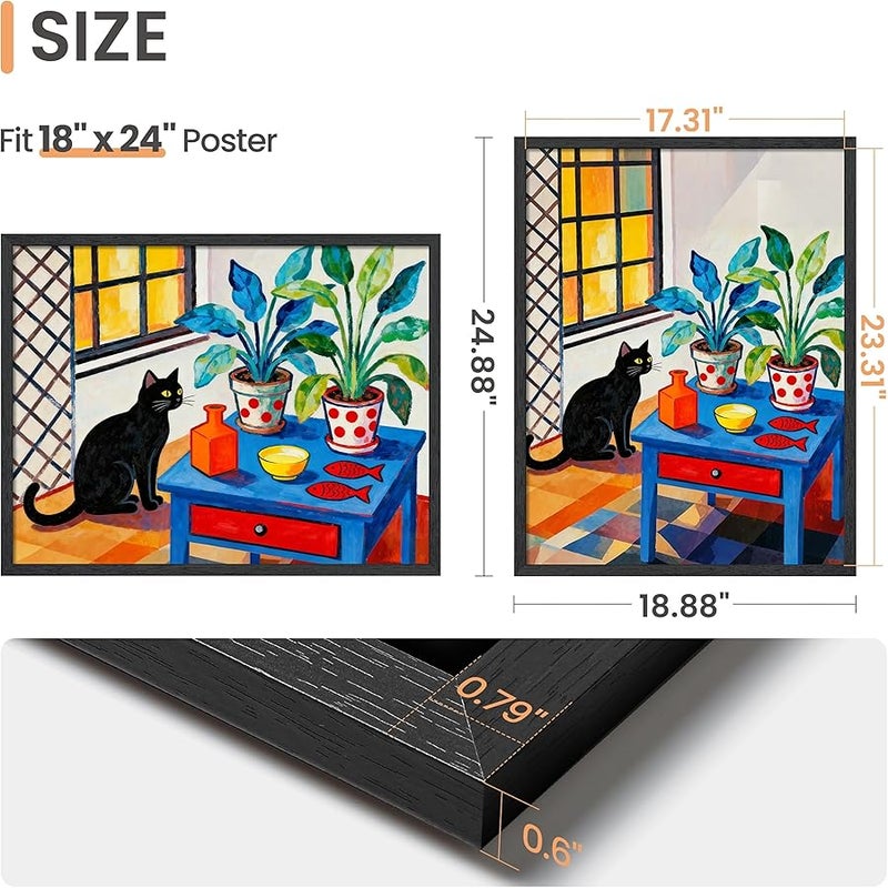 upsimples 18x24 Frames 3 Pack, Black Wood Grain MDF Large Picture Frame with Vertical & Horizontal Wall Hanging, Fits Posters, Art Prints & Gallery Wall - Image 2