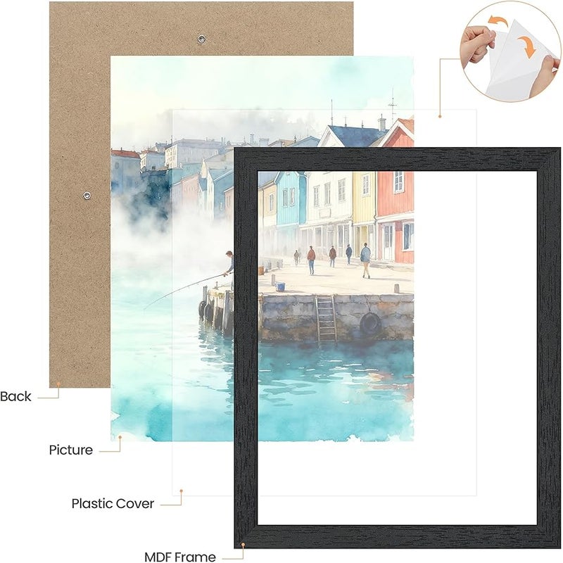 upsimples 18x24 Frames 3 Pack, Black Wood Grain MDF Large Picture Frame with Vertical & Horizontal Wall Hanging, Fits Posters, Art Prints & Gallery Wall - Image 3