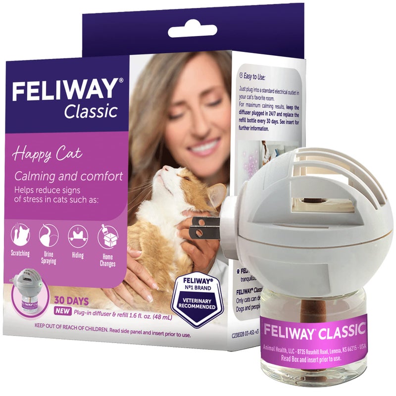 Feliway مجموعة بداية جهاز توزيع الفيرومونات FELIWAY Classic لتهدئة القطط لمدة 30 يومًا، 48 مل - يساعد في تقليل علامات التوتر الشائعة في القطط والهرر، تهدئة محسّنة - Image 1