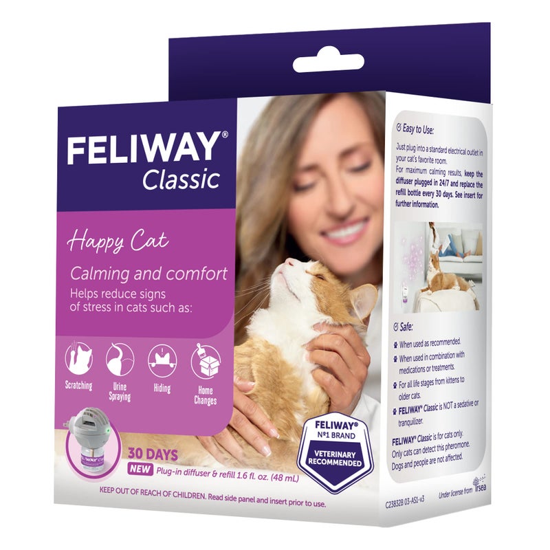 Feliway مجموعة بداية جهاز توزيع الفيرومونات FELIWAY Classic لتهدئة القطط لمدة 30 يومًا، 48 مل - يساعد في تقليل علامات التوتر الشائعة في القطط والهرر، تهدئة محسّنة - Image 2