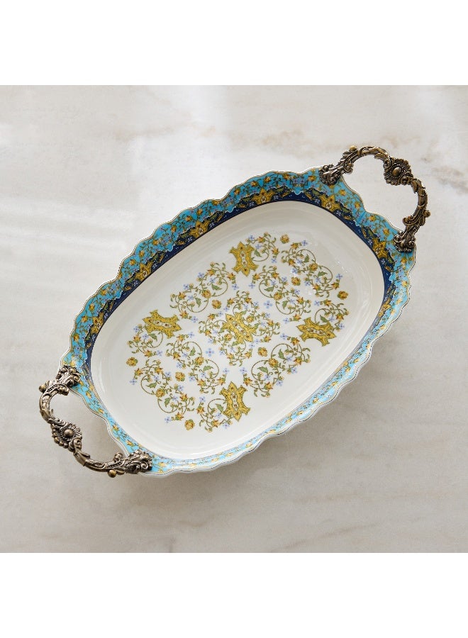 Home Box Angelic Serving Platter with Handle - Blue and White - Image 2