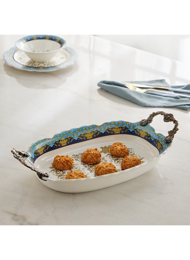 Home Box Angelic Serving Platter with Handle - Blue and White - Image 1