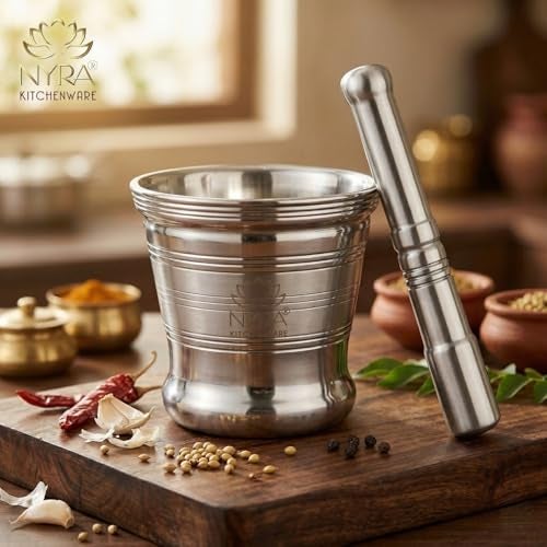 Nyra® Stainless Steel Mortar & Pestle Set | Khalbatta | Imam Dasta | Spice Mixer | Khaldasta | Okhli Masher | Kharal | Idi Kallu | Khal Musal | Imam Dasta | Home & Kitchen | - Image 5
