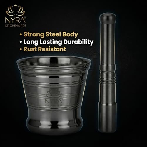 Nyra® Stainless Steel Mortar & Pestle Set | Khalbatta | Imam Dasta | Spice Mixer | Khaldasta | Okhli Masher | Kharal | Idi Kallu | Khal Musal | Imam Dasta | Home & Kitchen | - Image 4