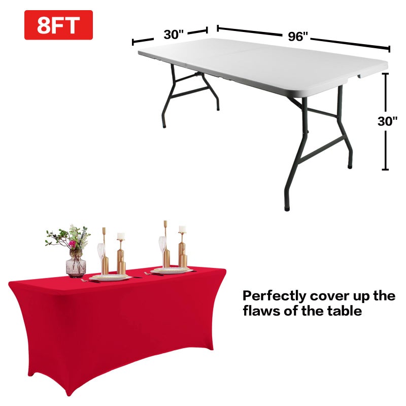 IVAPUPU 2 Pack 8FT Table Cloth for Rectangular Fitted Events Stretch Red Table Covers Washable Table Cover Spandex Tablecloth Table Protector for Party  Wedding  Cocktail  Banquet  Festival - Image 3