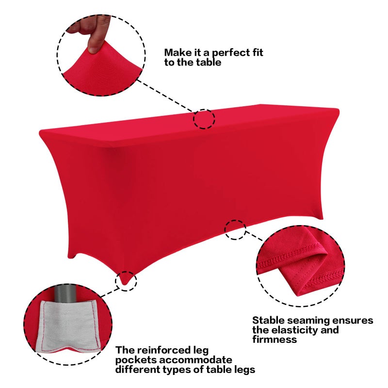 IVAPUPU 2 Pack 8FT Table Cloth for Rectangular Fitted Events Stretch Red Table Covers Washable Table Cover Spandex Tablecloth Table Protector for Party  Wedding  Cocktail  Banquet  Festival - Image 2