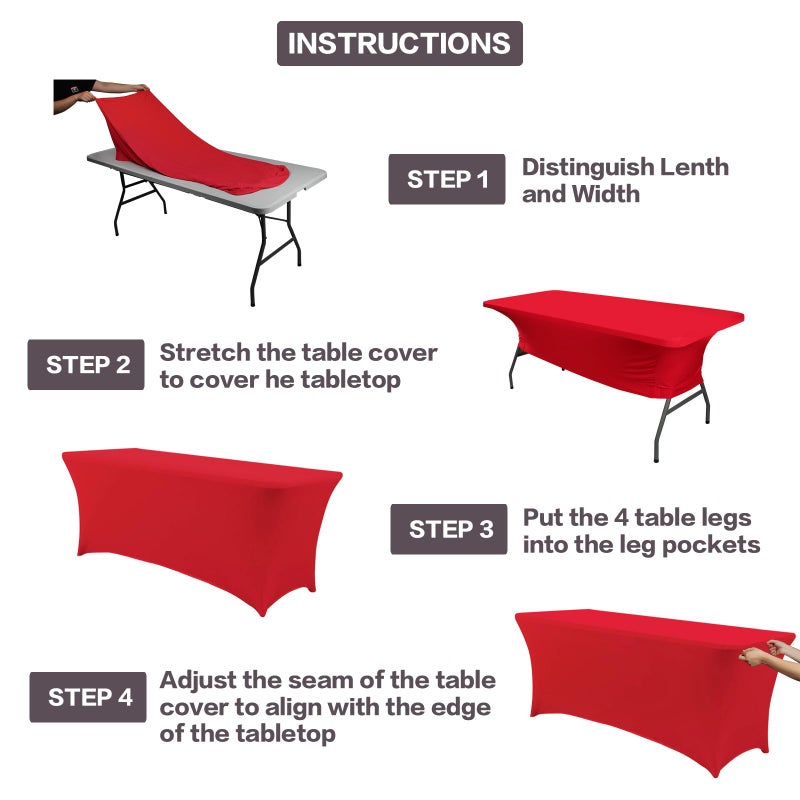 IVAPUPU 2 Pack 8FT Table Cloth for Rectangular Fitted Events Stretch Red Table Covers Washable Table Cover Spandex Tablecloth Table Protector for Party  Wedding  Cocktail  Banquet  Festival - Image 4