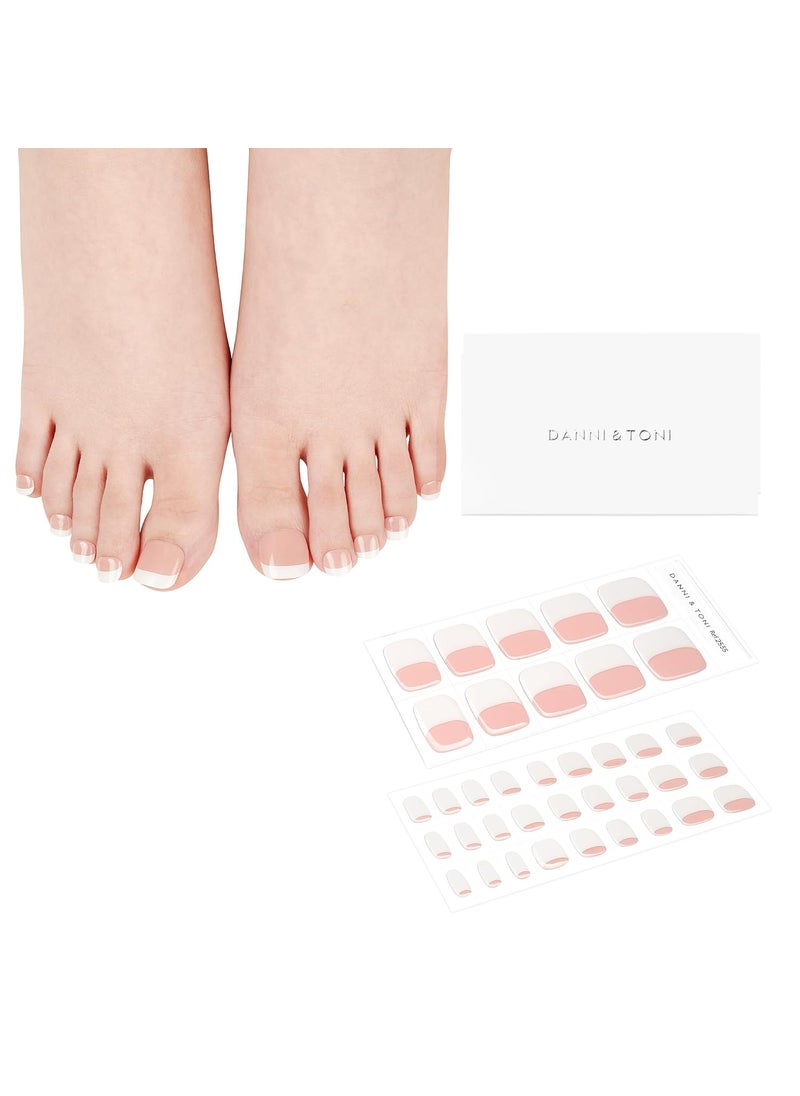 DANNI & TONI - DANNI & TONI Semi Cured Gel Toenail Strips French (Happy-Go-Lucky) Nude Gel Toenail Stickers with White Tips Gel Pedi Wraps 37 Stickers - Image 1
