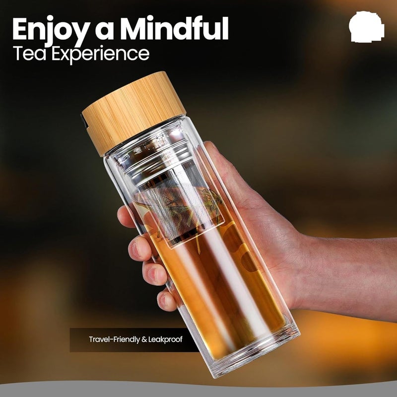 BEING CART Glass Tea Infuser with Bamboo Lid Portable Travel Mug for Fruit Infused Water or Cold Brew Coffee BPA The Diffuse - Image 4