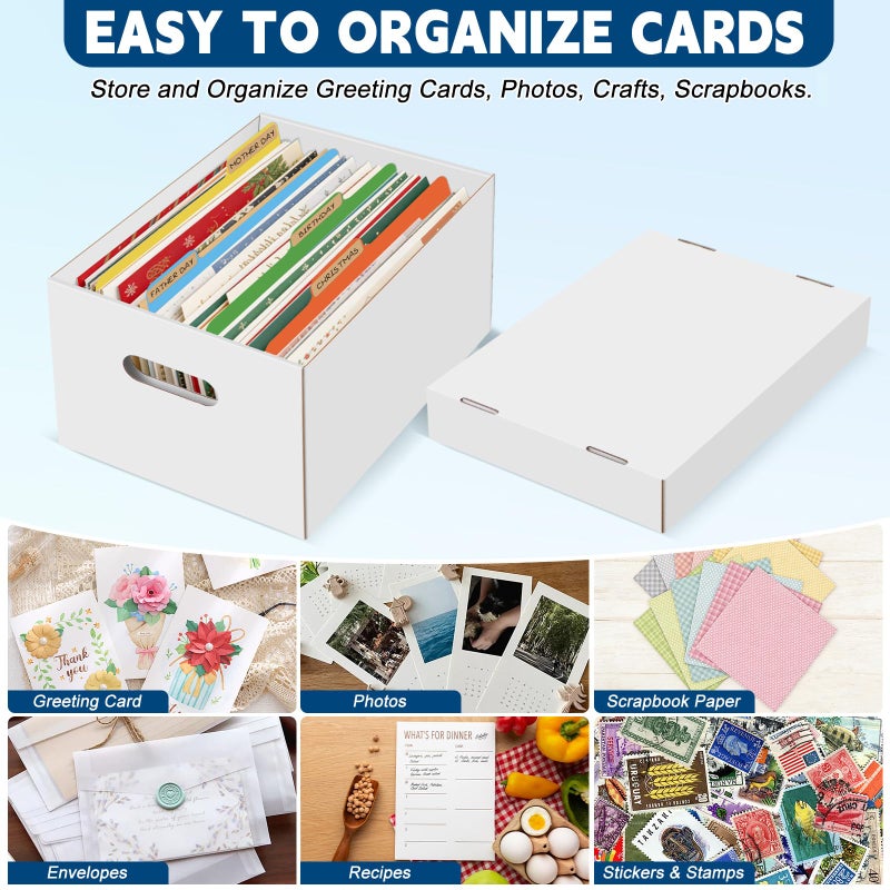 HIMOMO 4Pack Greeting Card Storage Box, Greeting Card Organizer Box with 20 Dividers Holds 600 Cards+, Large Capacity Greeting Card Holder with 4 Sticker Labels White Card Box for Postcards, Photos, Envelope - Image 5