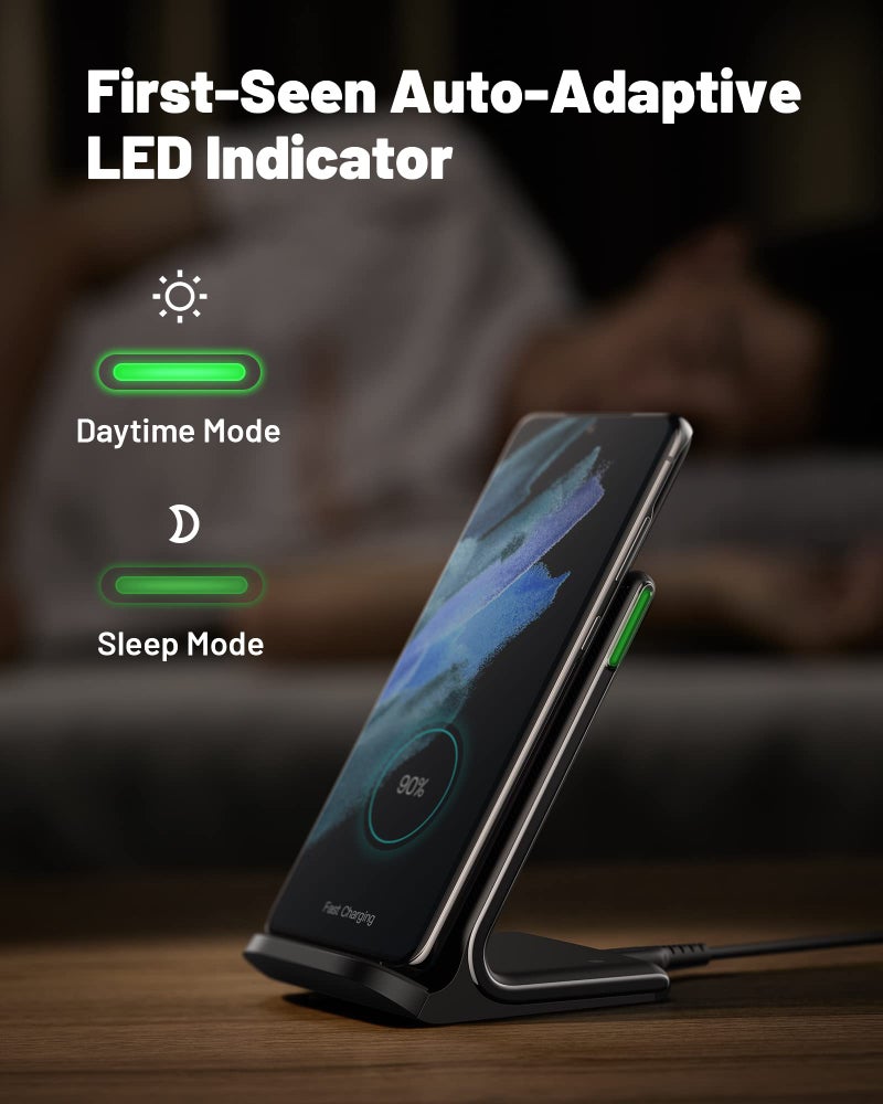 INIU Wireless Charger, [2-Pack] 15W Fast Wireless Charging Stand with Sleep-Friendly Adaptive Light Compatible with iPhone 17 16 15 14 13 12 Pro Max Plus Samsung Galaxy S22 S21 Note 20 etc - Image 4
