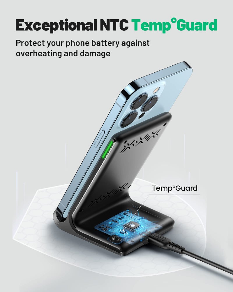 INIU Wireless Charger, [2-Pack] 15W Fast Wireless Charging Stand with Sleep-Friendly Adaptive Light Compatible with iPhone 17 16 15 14 13 12 Pro Max Plus Samsung Galaxy S22 S21 Note 20 etc - Image 3