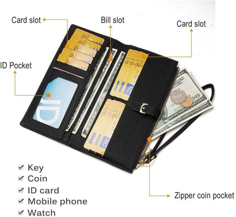 Elios Women Long Soft Leather Wallet Zip Purse Multifunction Organizer Card Holder Clutch with Phone Pocket - Image 2
