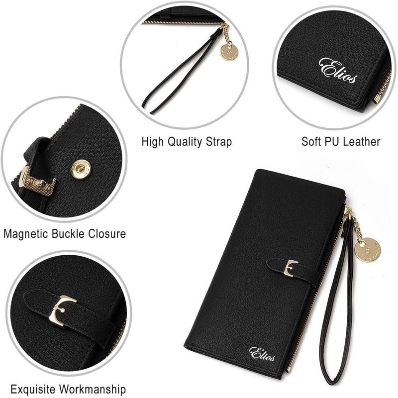Elios Women Long Soft Leather Wallet Zip Purse Multifunction Organizer Card Holder Clutch with Phone Pocket - Image 4