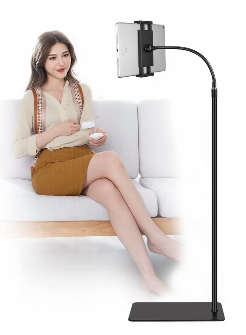 XiuWoo Tablet Floor Stand with Double Weight Base 360-degree Rotatable Metal Tablet Holder with Flexible Gooseneck Holder Long Arm for iPad Mini Air Pro, All Cell Phones iPhone Tablets 4.5-12.9 inch - Image 1
