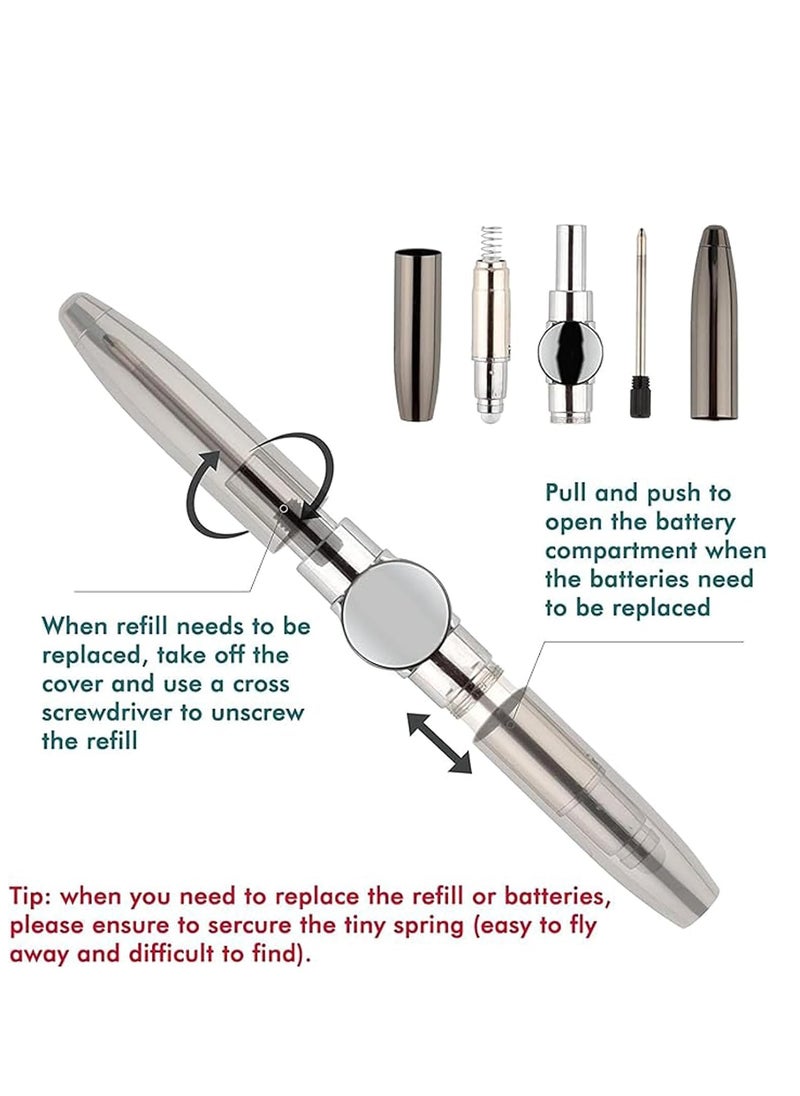 Rightsure Black Rolling Ball Pens，Spinning Rotating Pen with LED Light，Multi Functional pen help Stress Reducer Help Thinking， Ballpoint Pen ， Fine Gift Pens for Kids Adults (Grey)  - Image 3