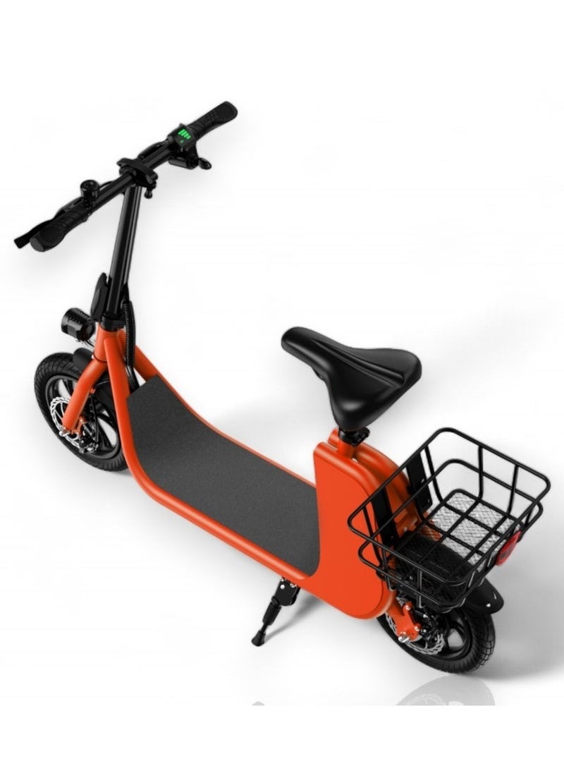 Wind Horse High Quality Foldable Electric Scooter with Seat and Rear Basket, 450W Motor, 36V 8AH Battery, 25-35 KM/h Speed, Carbon Alloy Frame, 12.5 Inches Tires, Disk Brakes, Unisex Comfortable E-Scooter for Adults  - Image 3