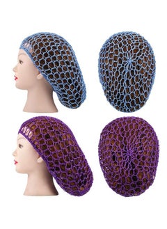 Waydress 2 Pieces Mesh Hair Net Rayon Knit Snood Women Crocheted Sleep Cap (Purple and Blue) 