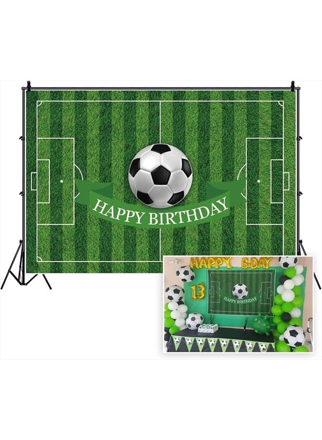 CSFOTO 5x3ft Soccer Backdrop for Birthday Party Sports Birthday Decorations for Boys Soccer Field Backdrop Soccer Decorations for Party Happy Birthday Football Backdrop - Image 1