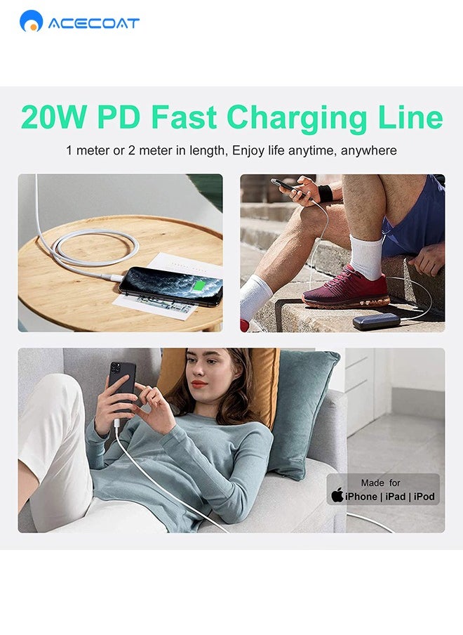ACECOAT - iPhone PD20W Fast Charger Cable, Apple MFi Certified 3 Pack USB-C to Lightning Cable (200CM) Fast Charging Compatible for iPhone 13/13 Pro/12/12 Pro Max/11/11 Pro Max/Xs Max/XR/X/se, iPad and More - Image 1