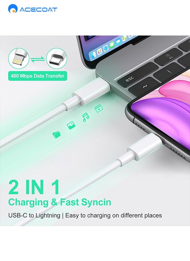 ACECOAT - iPhone PD20W Fast Charger Cable, Apple MFi Certified 3 Pack USB-C to Lightning Cable (200CM) Fast Charging Compatible for iPhone 13/13 Pro/12/12 Pro Max/11/11 Pro Max/Xs Max/XR/X/se, iPad and More - Image 1