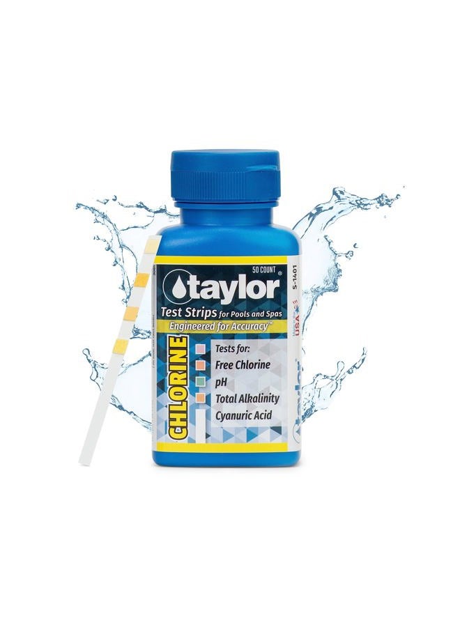 Taylor S-1401, 4-in-1 Pool and Spa Test Strips for Free Chlorine, pH, Total Alkalinity, & Cyanuric Acid, 50 Test Strips, Quick & Easy Water Testing | Made in The USA - Image 1