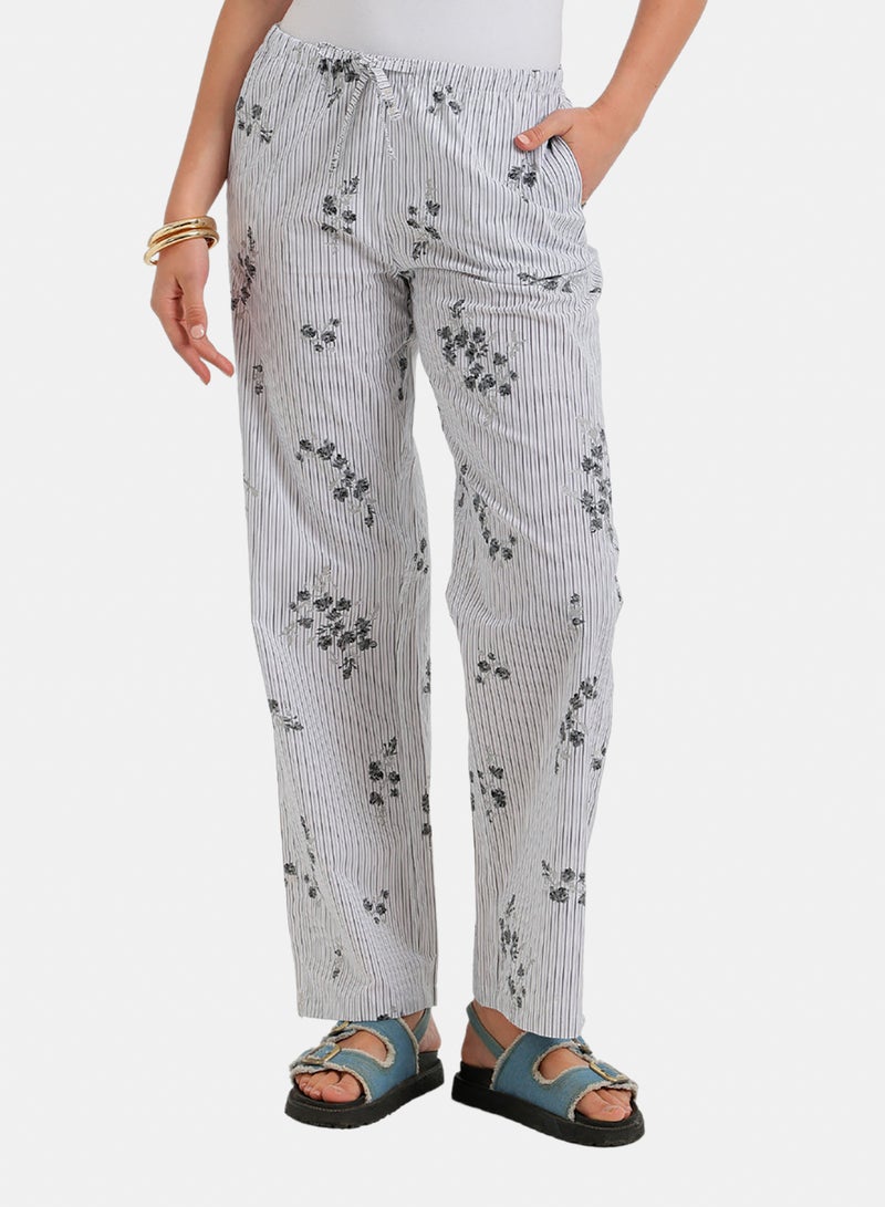 Carina Striped Floral Print Pants - Image 1