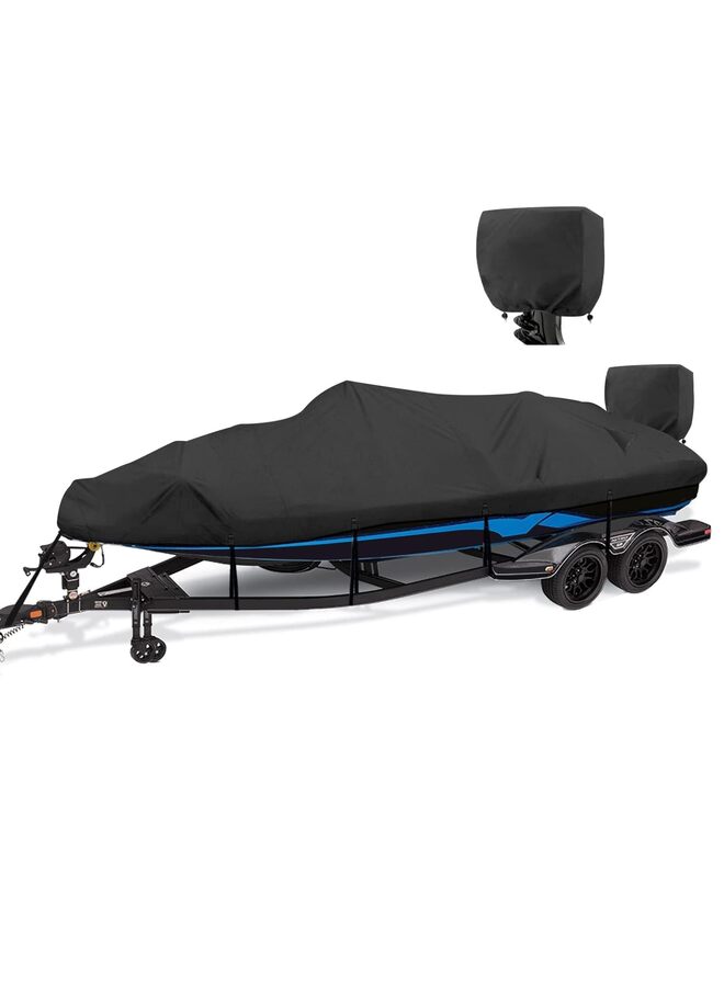 Generic Boat Cover 16-18 ft feet 420D Boat Covers with Motor Cover Fits Bass Boat, V-Hull Tri-Hull Boat,Fish & Ski Boat, 16' 17' 18' Foot,Heavy Duty Canvas Black(16FT)  - Image 1
