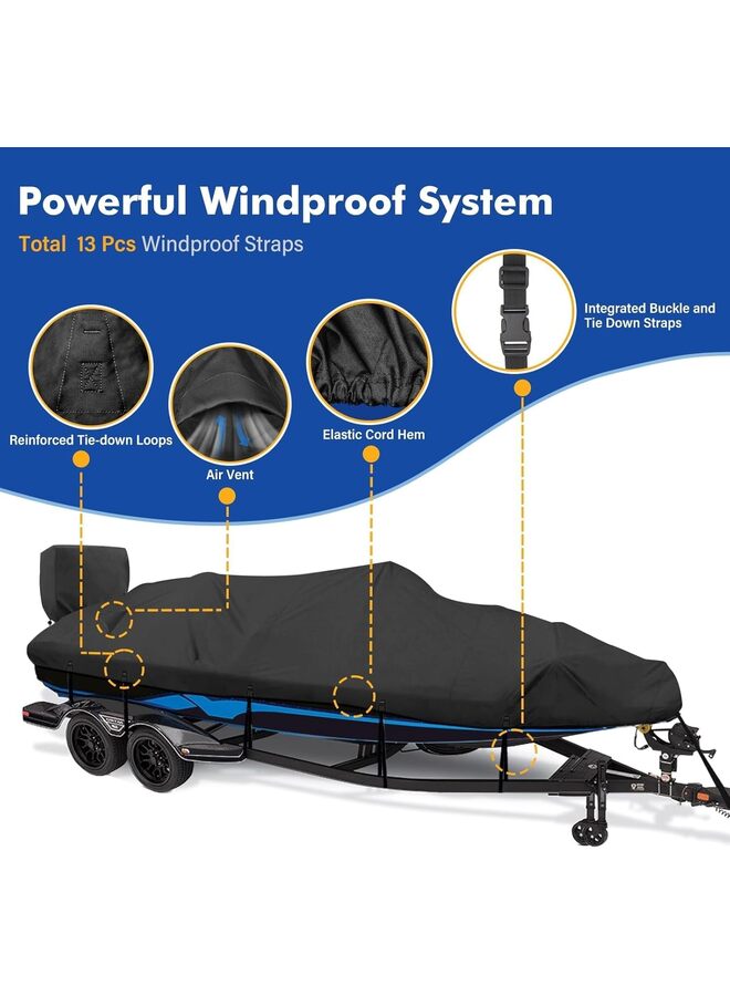 Generic Boat Cover 16-18 ft feet 420D Boat Covers with Motor Cover Fits Bass Boat, V-Hull Tri-Hull Boat,Fish & Ski Boat, 16' 17' 18' Foot,Heavy Duty Canvas Black(16FT)  - Image 3