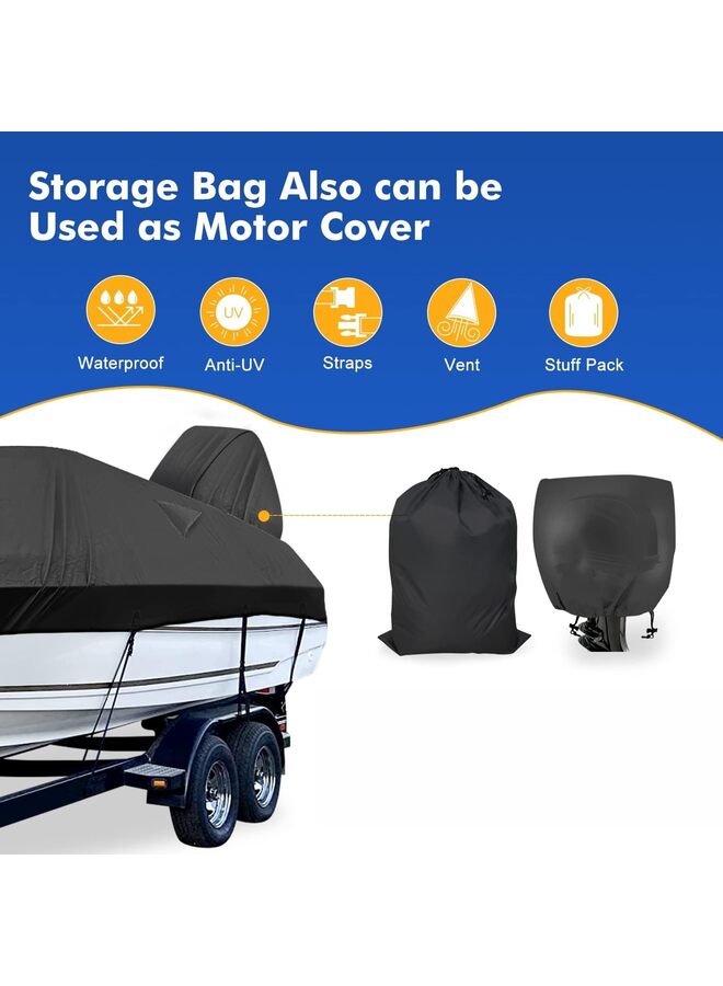 Generic Boat Cover 16-18 ft feet 420D Boat Covers with Motor Cover Fits Bass Boat, V-Hull Tri-Hull Boat,Fish & Ski Boat, 16' 17' 18' Foot,Heavy Duty Canvas Black(16FT)  - Image 4