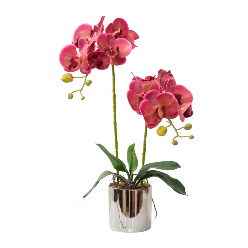 Artificial Orchid Flowers Fuchsia Faux Orchids with Ceramic Vase Vivid Fake Phalaenopsis Flower Arrangement Gorgeous Artificial Plants for Office Desk Wedding Party Exhibition CenterHome Table Decor