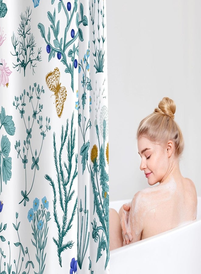 MAYZUS Extra Long Shower Curtain, 72 x 96 Inch, Floor to Ceiling Tall Teal Floral Fabric, Cute Botanical Herbs Flower Butterfly Aesthetic Bathroom Shower Curtain - Image 3