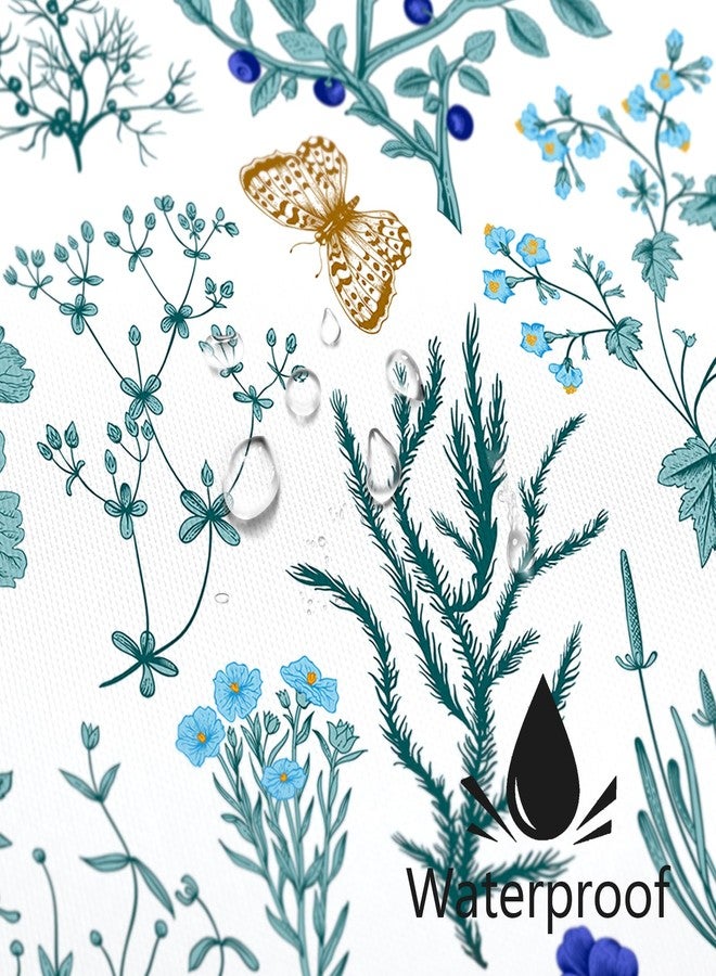 MAYZUS Extra Long Shower Curtain, 72 x 96 Inch, Floor to Ceiling Tall Teal Floral Fabric, Cute Botanical Herbs Flower Butterfly Aesthetic Bathroom Shower Curtain - Image 4
