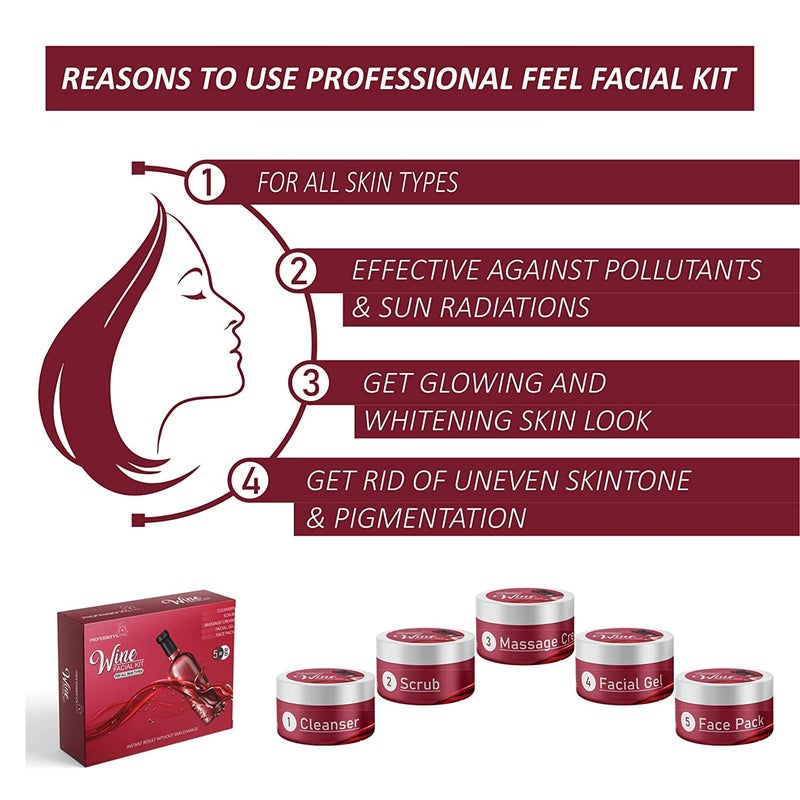 Professional Feel Detan Red WineFacial kit glow All Type of Skin Solution for men  women fairnessSet of 5 250 Gram - Image 2