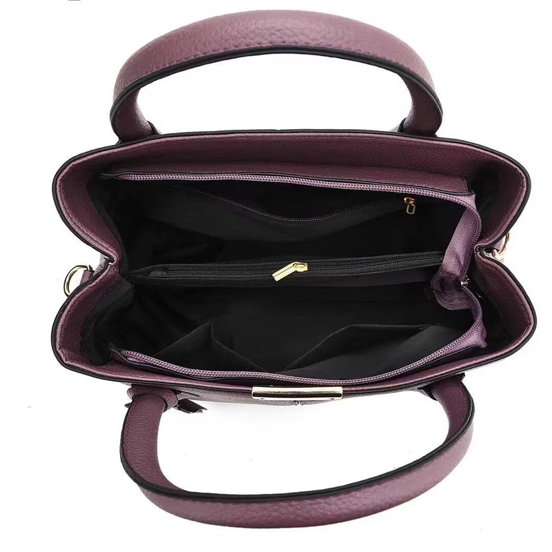 FiveloveTwo Women Classy Satchel Handbag Tote Purse Handle Bag Shoulder Bag (Dark Purple) - Image 2