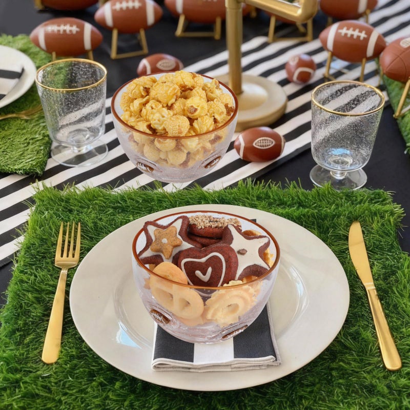 Potchen 2 Pcs Football Glass Snack Bowls, 14oz Clear Candy Serving Dishes with Bubble Design, Small Serving Bowls for Chips Popcorn Candy, Football Game Party Table Decorations - Image 5