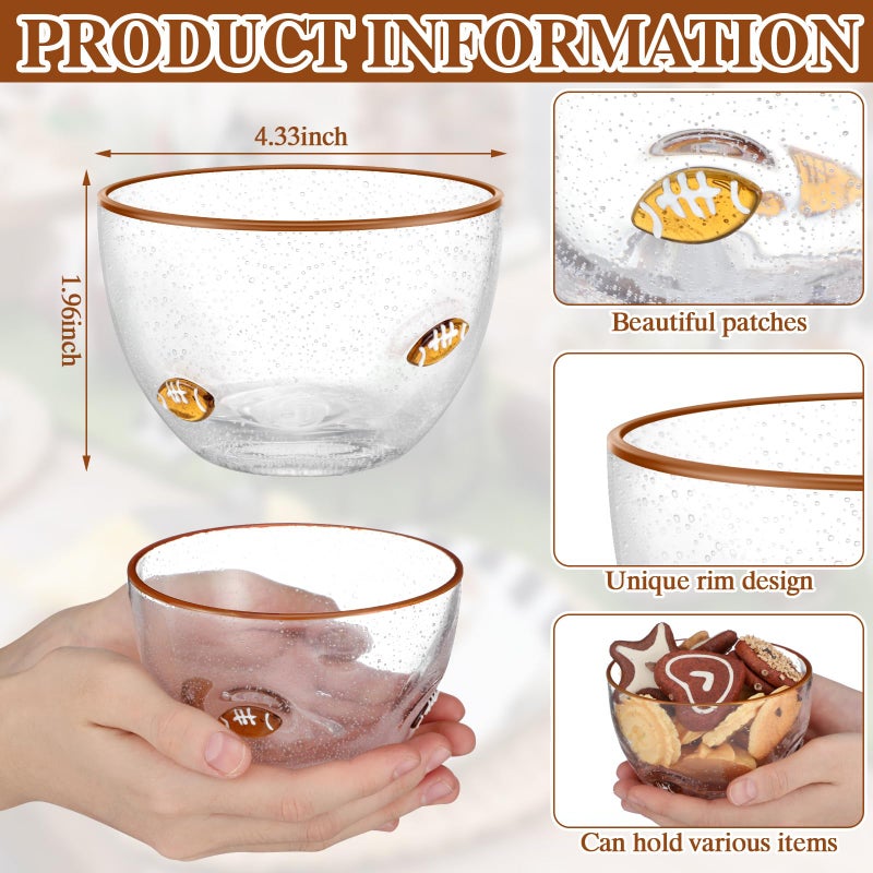 Potchen 2 Pcs Football Glass Snack Bowls, 14oz Clear Candy Serving Dishes with Bubble Design, Small Serving Bowls for Chips Popcorn Candy, Football Game Party Table Decorations - Image 3