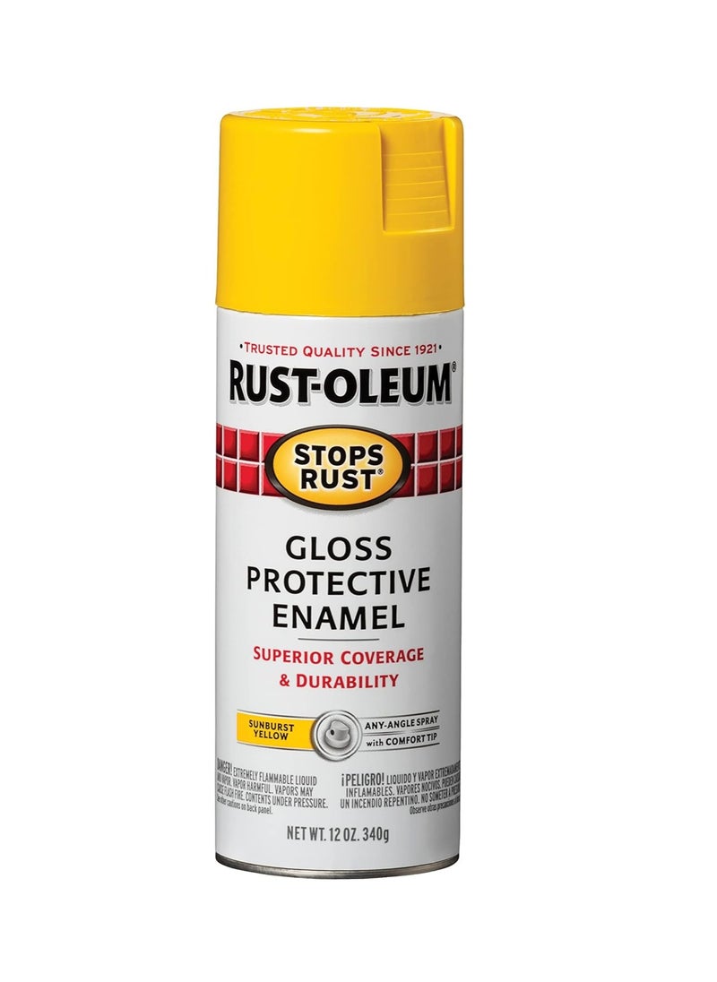 RUST-OLEUM Rust-Oleum 7747830 Stops Rust Spray Paint, 12 oz, Gloss Sunburst Yellow  - Image 1