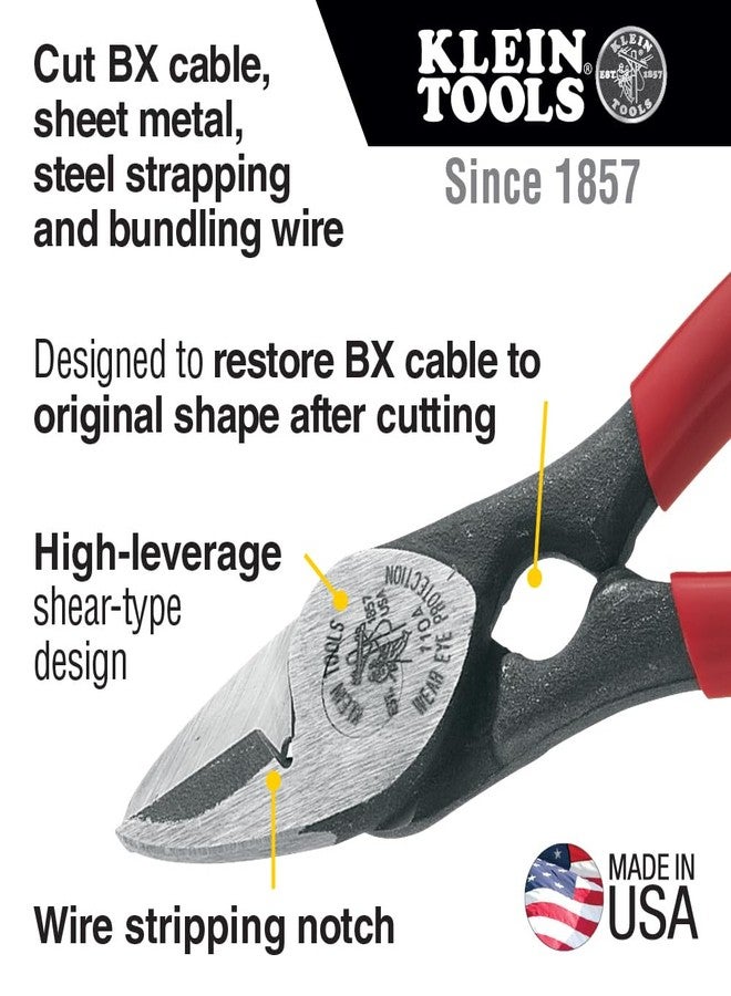 Klein Tools 1104 BX Cable Cutter and All-Purpose Shears, Made in USA, BX Cable, Sheet Metal, Steel Strapping, Bundling Wire, with Stripping Notch - Image 2