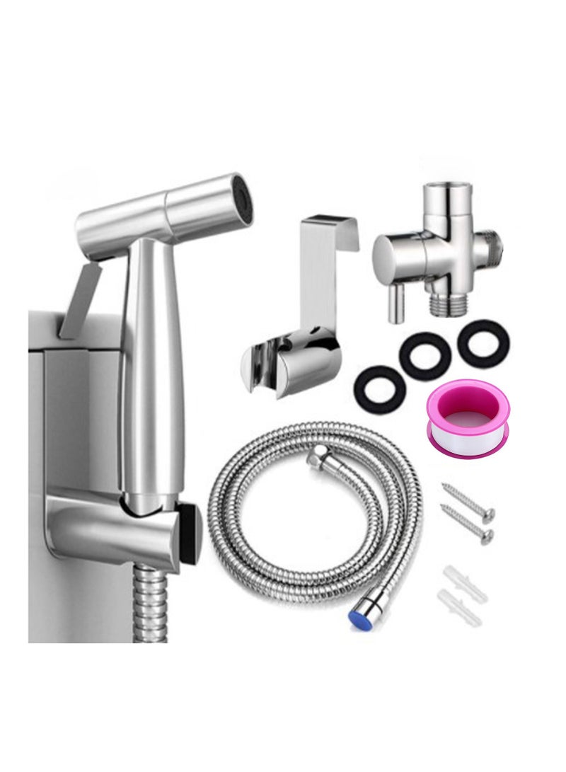 Handheld Bidet Sprayer for Toilet, Spray Attachment with Hose for Feminine Wash, Baby Cloth Diaper Washer, Stainless Steel Cleaner and Shower Sprayer for Pet, Bathroom or Toilet - Image 1