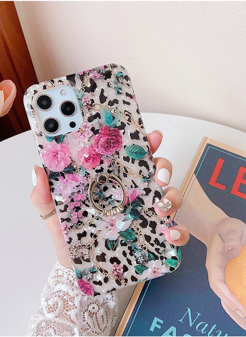 SYOSI - Case Cover |  Compatible with iPhone 11 Pro Max Case, Flower Case C ute Clear for Women Girls with 360 Degree Rotating Ring Kickstand Soft TPU Shockproof Cover of 6.5" Black Leopard - Image 1