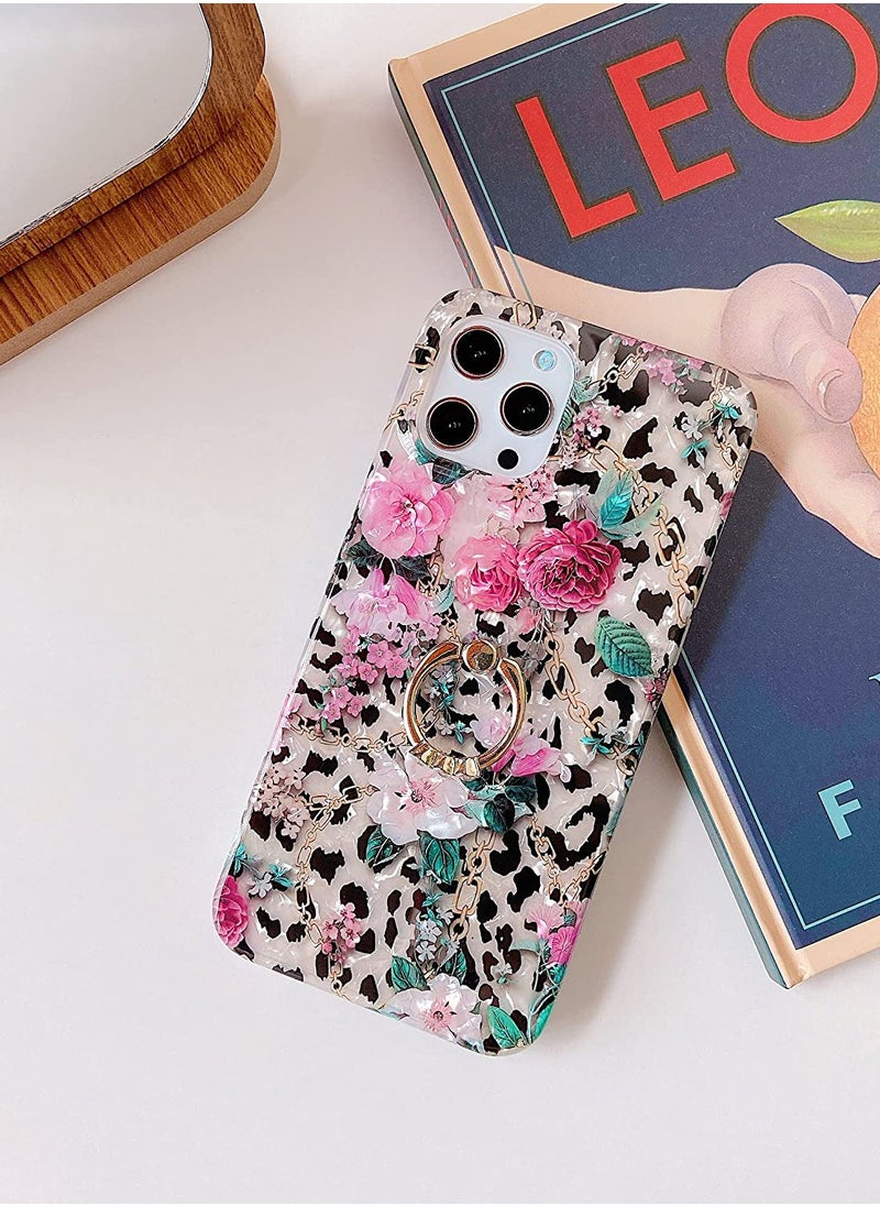 SYOSI - Case Cover |  Compatible with iPhone 11 Pro Max Case, Flower Case C ute Clear for Women Girls with 360 Degree Rotating Ring Kickstand Soft TPU Shockproof Cover of 6.5" Black Leopard - Image 1