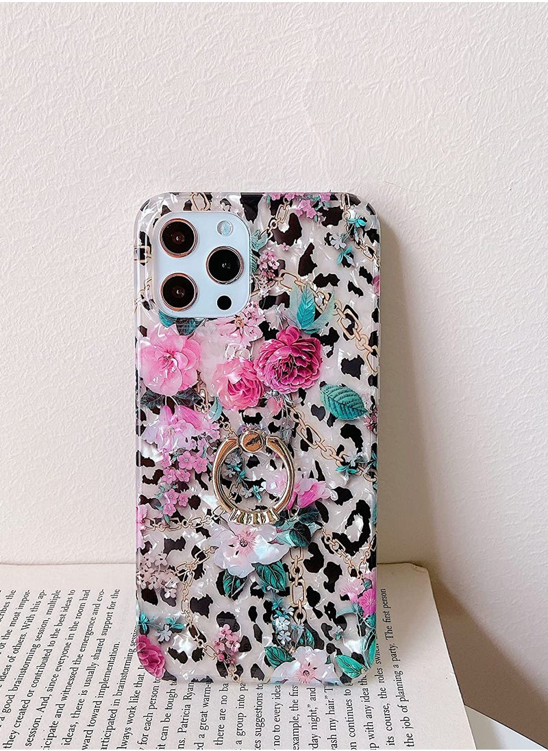 SYOSI - Case Cover |  Compatible with iPhone 11 Pro Max Case, Flower Case C ute Clear for Women Girls with 360 Degree Rotating Ring Kickstand Soft TPU Shockproof Cover of 6.5" Black Leopard - Image 1