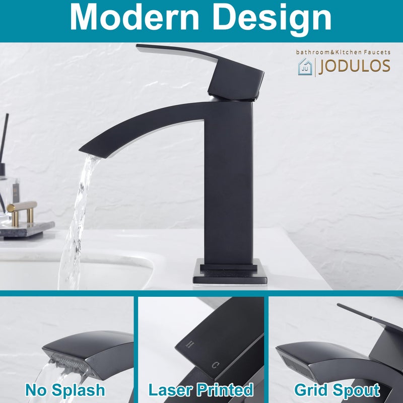 Jodulos Black Bathroom Faucet, Stainless Steel Bathroom Sink Faucet Single Hole, Lead-Free Vanity Faucet for Bathroom with cUPC Supply Hose and Pop Up Stopper JU-BS100-BK - Image 3