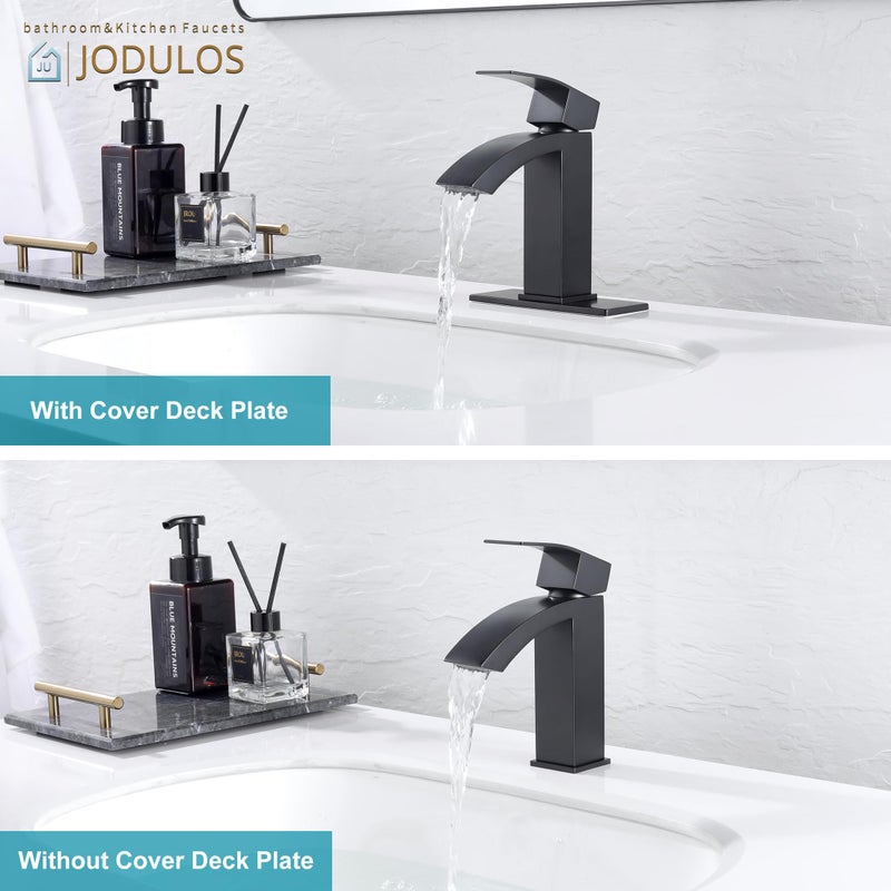 Jodulos Black Bathroom Faucet, Stainless Steel Bathroom Sink Faucet Single Hole, Lead-Free Vanity Faucet for Bathroom with cUPC Supply Hose and Pop Up Stopper JU-BS100-BK - Image 4