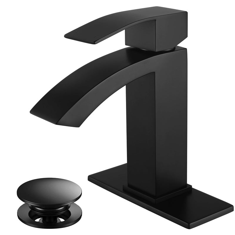 Jodulos Black Bathroom Faucet, Stainless Steel Bathroom Sink Faucet Single Hole, Lead-Free Vanity Faucet for Bathroom with cUPC Supply Hose and Pop Up Stopper JU-BS100-BK - Image 1