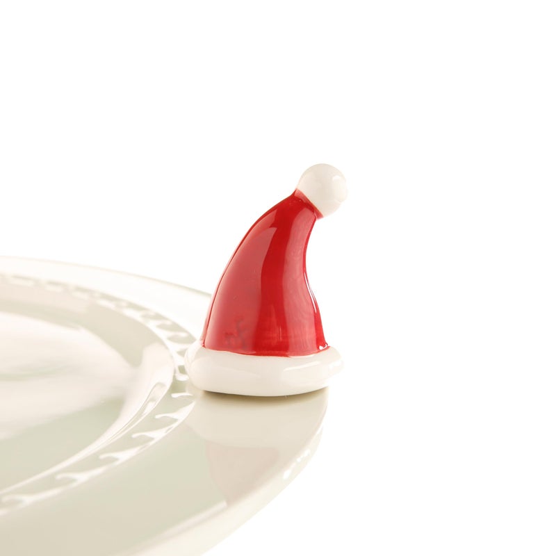 nf nora fleming Nora Fleming Santa Stops Here Santa Hat  HandPainted Ceramic Christmas Decor  Winter Minis for The Home and Office 