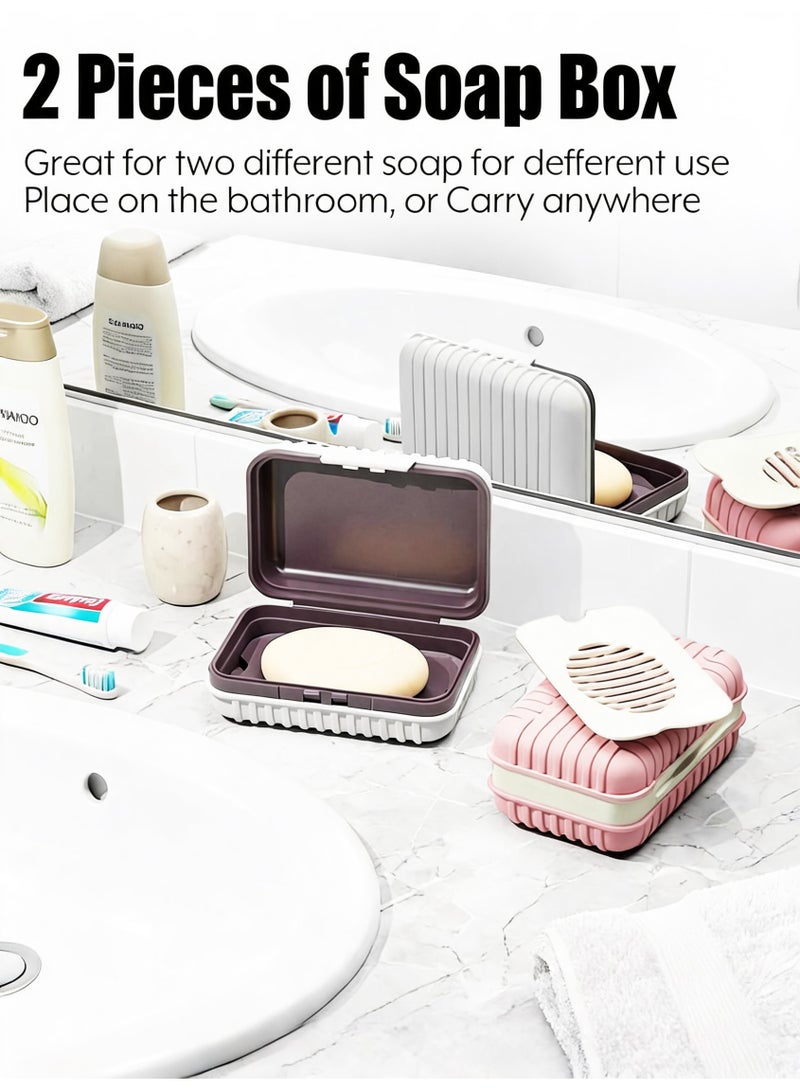 2 pack Travel Soap Dishs Holder with Lid for Shower Travel Soap Case Draining Soap Box Container for Traveling, Camping, Hiking, Gym, Portable, Leakproof（Pink and white） - Image 1